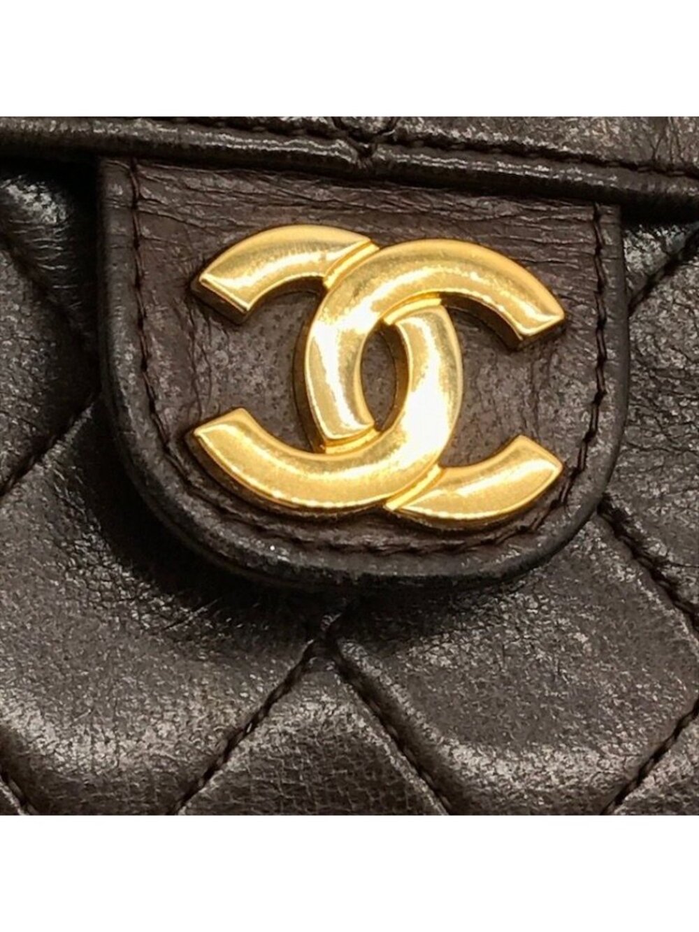 Chanel CC Logo Quilted Lambskin Chain Shoulder Bag Push Lock Brown - Picture 9 of 10